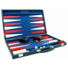 Backgammon 38 cm blauw m.rode bies.
