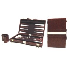 Backgammon-koffer bruin vinyl 46x30 cm.